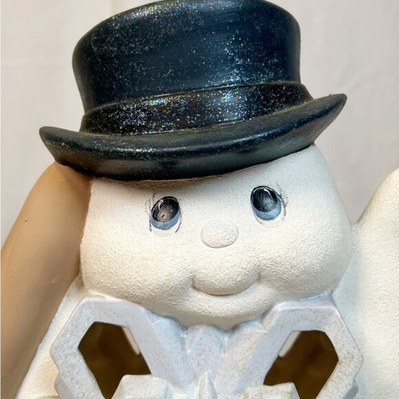 Vintage Ceramic Lighted Hand Painted Frosty Snowman Snowflake Christmas Decor - Picture 3 of 6